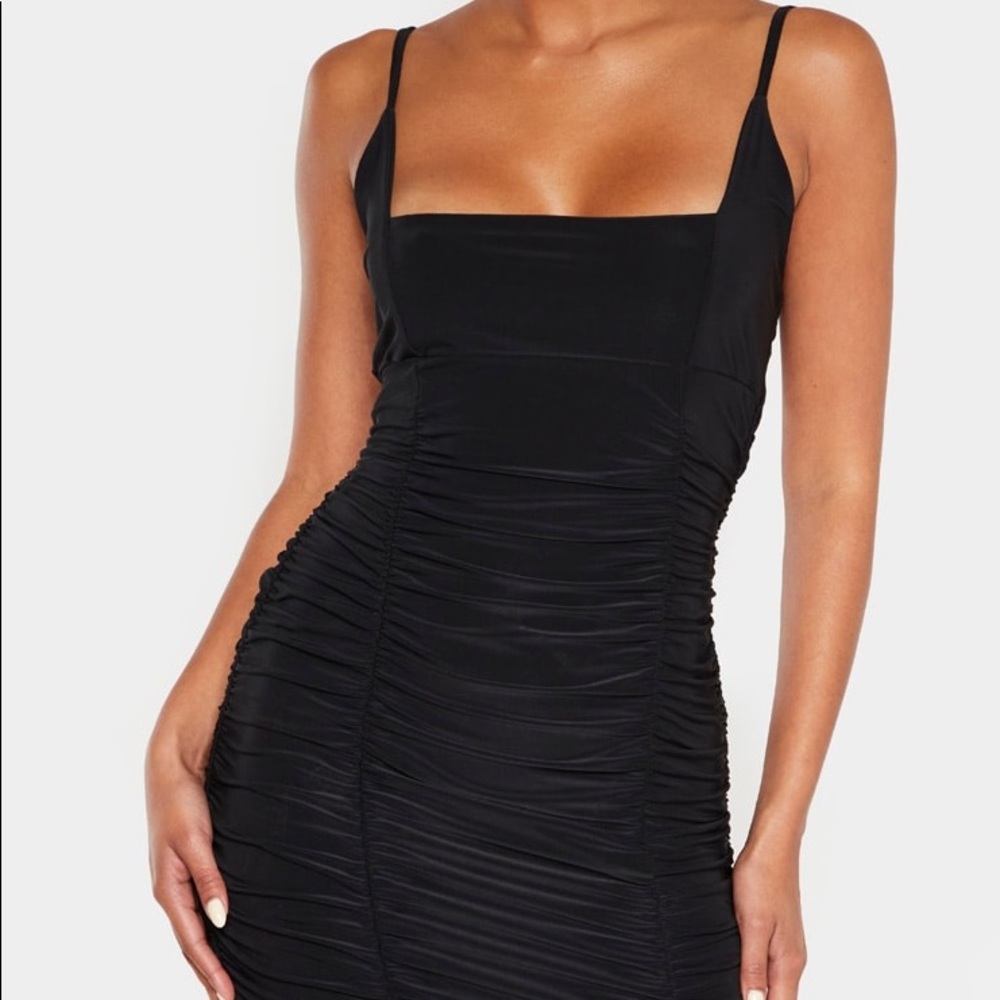 PrettyLittleThing Black Ruched Mini Dress
